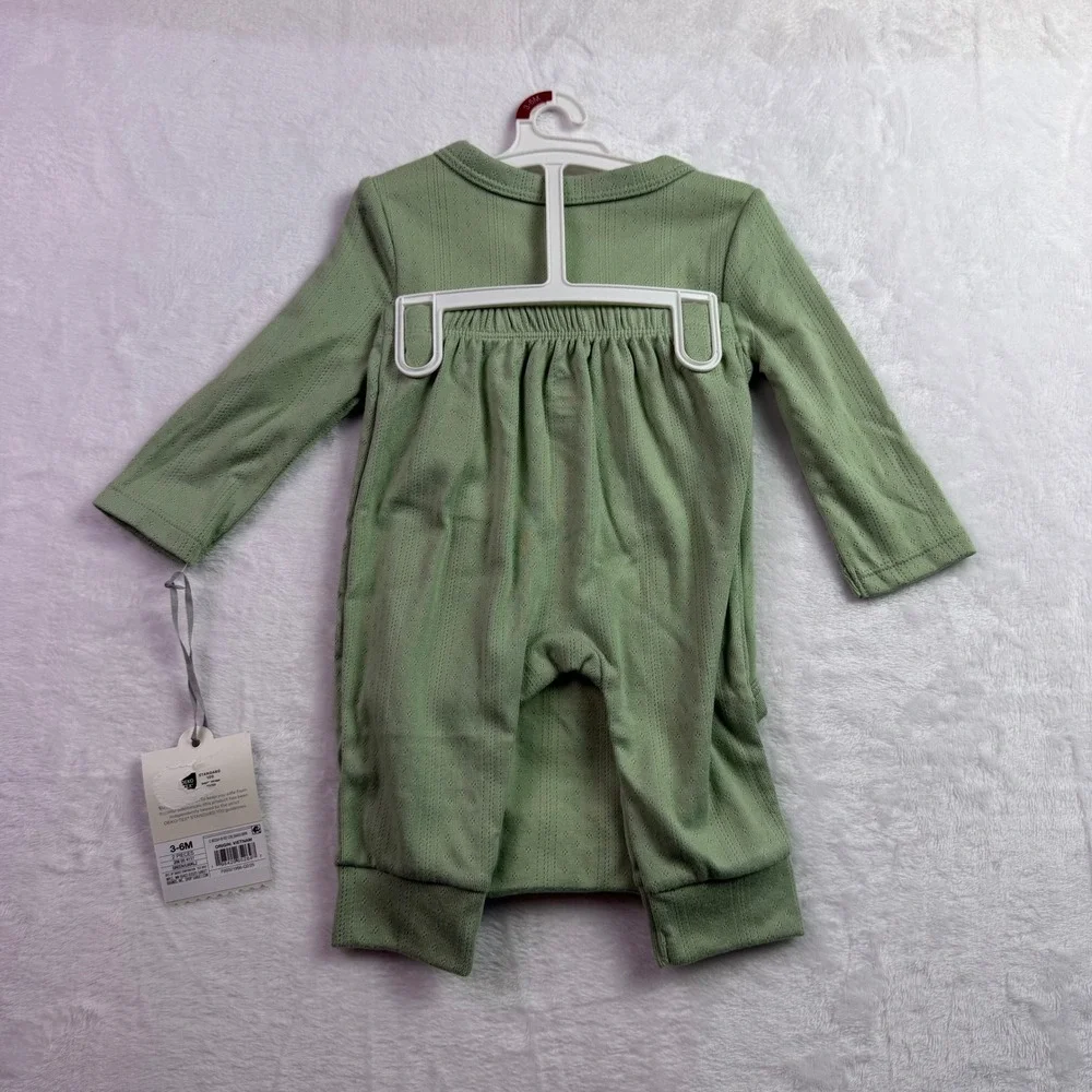 Cloud Island Sage Green Pointelle 2-Piece Kimono Bodysuit and Pants Set 3-6M NEW